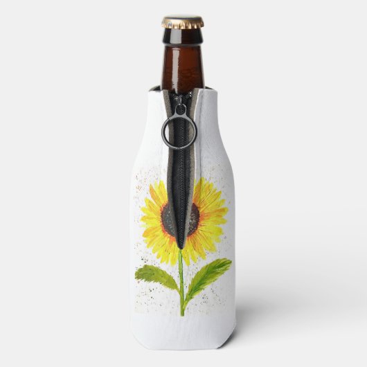 Waterverf gele zonnebloem natuur bruiloft flesjeskoeler (Fles Achterkant)