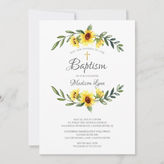 Waterverf Gele Zonnebloemen Doop Kaart (Voorkant)