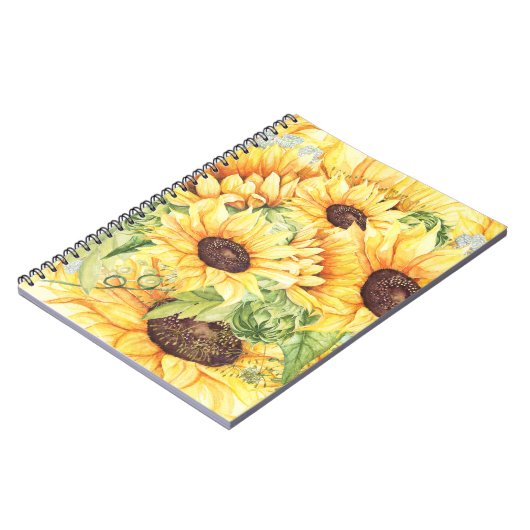 Waterverf Gele Zonnebloemen Greenery Notitieboek (Linkerzijde)
