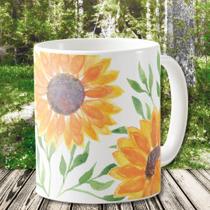  Waterverf Gele Zonnebloemen  Koffiemok