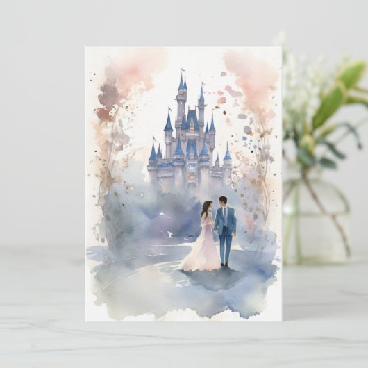 Waterverf gelukkig ooit na huwelijksuitnodiging kaart (Staand voorkant)