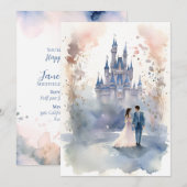 Waterverf gelukkig ooit na huwelijksuitnodiging kaart (Voorkant / Achterkant)