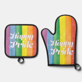 Waterverf Gelukkig Pride Regenboog Ovenwant & Pannenlap Set