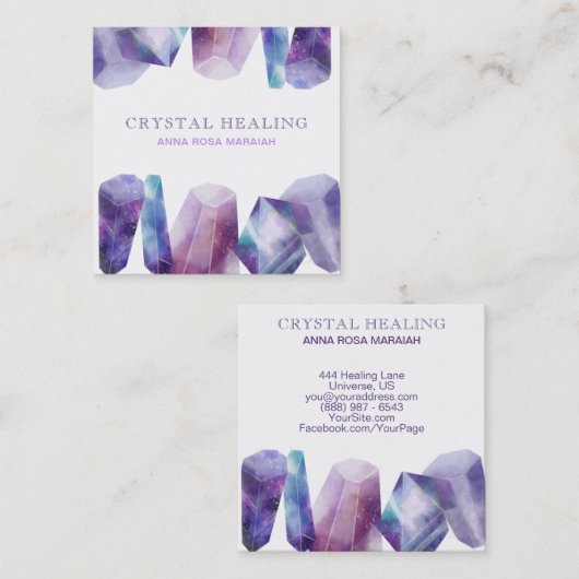 * Waterverf Gem Cosmos Gemstone Universe Crystals Vierkante Visitekaartje (Voorkant / Achterkant)