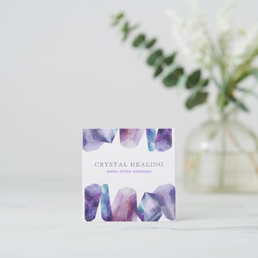 * Waterverf Gem Cosmos Gemstone Universe Crystals Vierkante Visitekaartje (Staand voorkant)