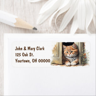 Waterverf gember kitten in deuropening etiket