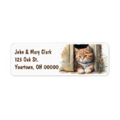 Waterverf gember kitten in deuropening etiket (Voorkant)