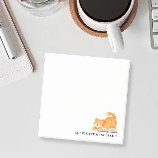 Waterverf gemberkat en boek gepersonaliseerd post-it® notes