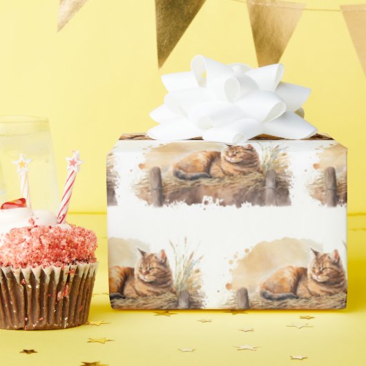 Waterverf gemberkat op hooi cadeaupapier (Verjaardagsfeest)