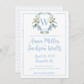 Waterverf-gemberpot-monogram-wapen, blauw-wit save the date (Voorkant / Achterkant)