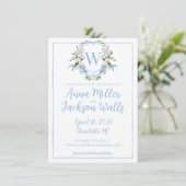 Waterverf-gemberpot-monogram-wapen, blauw-wit save the date (Staand voorkant)