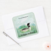 Waterverf Gemeenschappelijke Loon Bird Natuur Art  Vierkante Sticker (Envelop)