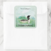 Waterverf Gemeenschappelijke Loon Bird Natuur Art  Vierkante Sticker (Tas)