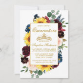 Waterverf Gemengd Bourgogne Floral Quinceanera Kaart (Voorkant)