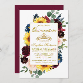Waterverf Gemengd Bourgogne Floral Quinceanera Kaart