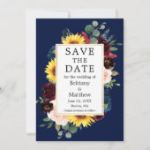Waterverf Gemengd Floral Blue Gold Lijst Save The Date (Voorkant)