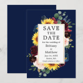 Waterverf Gemengd Floral Blue Gold Lijst Save The Date (Voorkant / Achterkant)