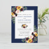 Waterverf Gemengd Floral Blue Lijst Wedding Kaart (Staand voorkant)