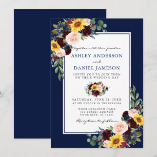 Waterverf Gemengd Floral Blue Lijst Wedding Kaart