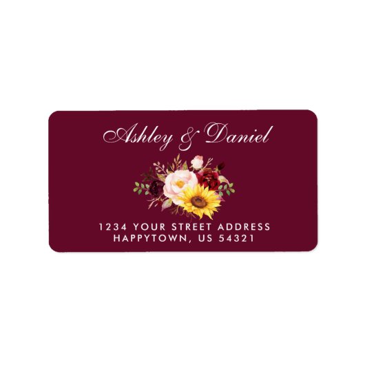 Waterverf Gemengd Floral Bourgogne Adres Etiket (Voorkant)