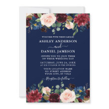 Waterverf gemengd Floral Burgundy Blue Wedding
