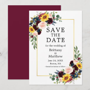 Waterverf Gemengd Floral Burgundy Gold Elegant Save The Date
