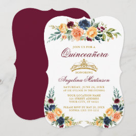 Waterverf Gemengd Floral Burgundy Quinceanera Kaart