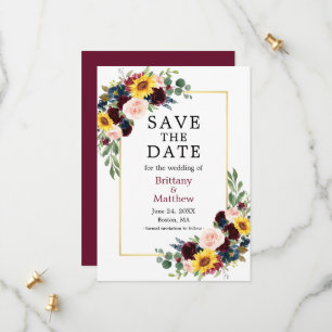 Waterverf Gemengd Floral Gold Burgundy Elegant Save The Date