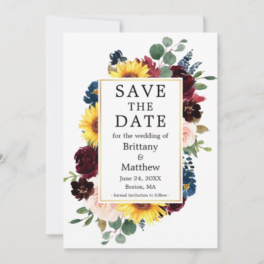Waterverf Gemengd Floral Gold Lijst Groen Save The Date (Voorkant)