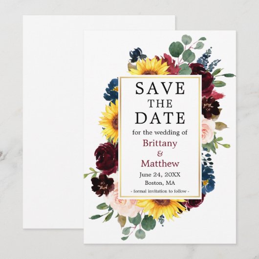 Waterverf Gemengd Floral Gold Lijst Save The Date (Voorkant / Achterkant)