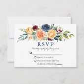 Waterverf Gemengd Floral Greenery Blue Wedding RSVP Kaartje (Voorkant)