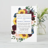 Waterverf Gemengd Floral Lijst Wedding Blue Kaart (Staand voorkant)