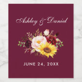 Waterverf Gemengde Bloemen Bruidsbloemen Bruiloft Wijn Etiket (Enkel label)