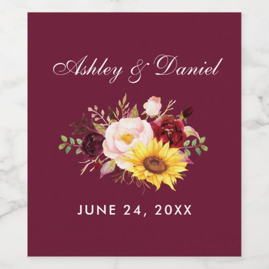 Waterverf Gemengde Bloemen Bruidsbloemen Bruiloft Wijn Etiket (Enkel label)