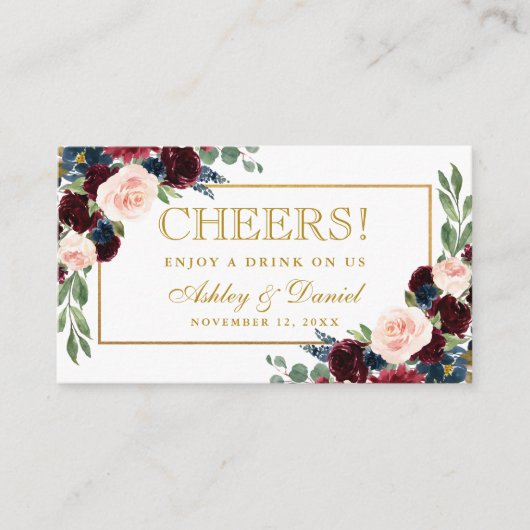 Waterverf Gemengde Bloemen Bruiloft Drink Ticket K Informatiekaartje (Voorkant)