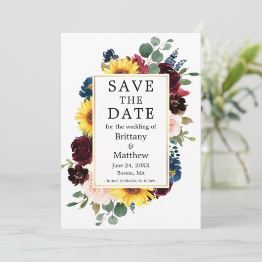 Waterverf Gemengde Bloemen Foto Terug Goud Lijst Save The Date (Staand voorkant)