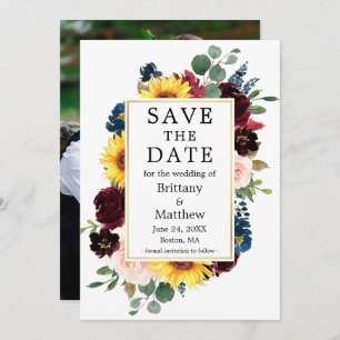 Waterverf Gemengde Bloemen Foto Terug Goud Lijst Save The Date