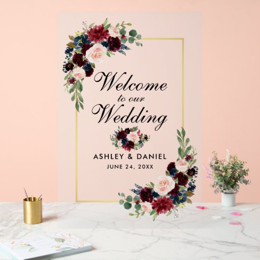 Waterverf Gemengde Bloemen Goud Lijst Bruiloft Wel Acryl Bord (Huwelijk)