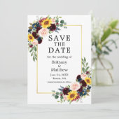 Waterverf Gemengde Bloemen Goud Lijst Foto Elegant Save The Date (Staand voorkant)