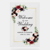 Waterverf Gemengde Bloemen Gouden Bruiloft Welkom Acryl Bord (Voorkant)