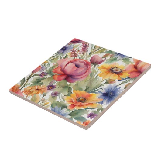  Waterverf Gemengde Bloemen in Bloom Tegeltje (Zijkant)