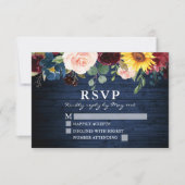Waterverf Gemengde Bloemen Rustiek Blauw Hout Wedd RSVP Kaartje (Voorkant)