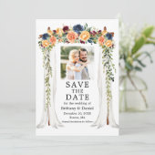Waterverf gemengde bloemenaart bruiloftskluifel fo save the date (Staand voorkant)