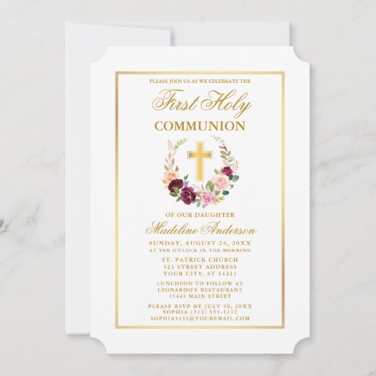 Waterverf Gemengde bloemenkrans eerste communie Kaart (Voorkant)