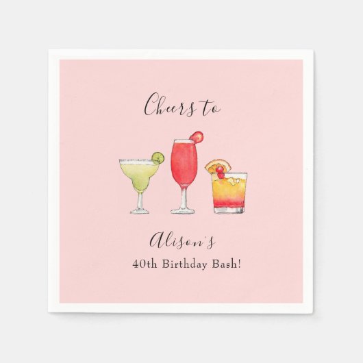 Waterverf Gemengde drinken Aannodiging van verjaar Servet (Voorkant)