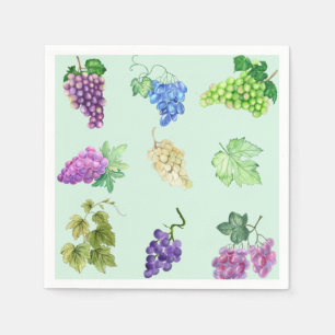 Waterverf gemengde druiven en bladeren van druiven servet