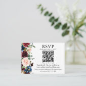 Waterverf gemengde Floral Blue QR RSVP bruiloft Informatiekaartje (Staand voorkant)