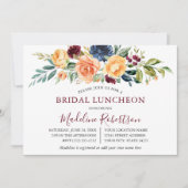 Waterverf Gemengde Floral Bridal Lunch Burgundy Kaart (Voorkant)