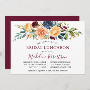 Waterverf Gemengde Floral Bridal Lunch Burgundy Kaart
