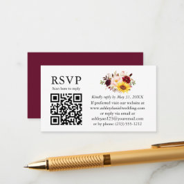 Waterverf gemengde Floral bruiloft QR RSVP Bourgog Informatiekaartje